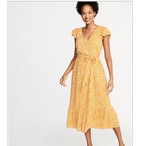 Nwt Old Navy Waist Wrap Yellow Floral Dress XL Tal